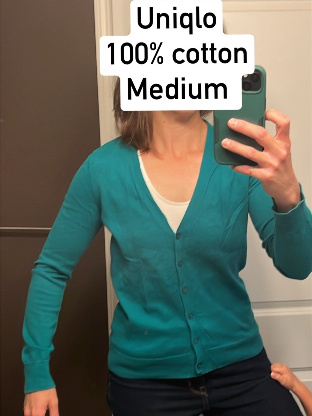 Uniqlo 100% cotton knit Teal V-Neck Button Cardigan Sweater. Womens small-medium - Picture 12 of 12